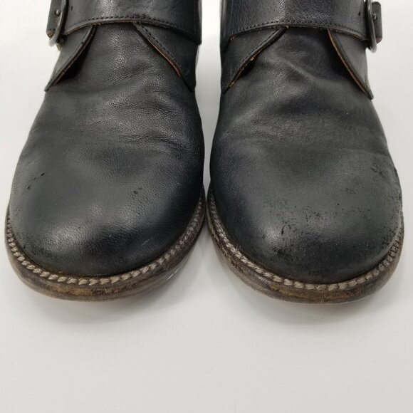 P Monjo Size 6 Black Leather Double Monkstrap Ankle Boots Moto Booties Goth - Picture 3 of 12